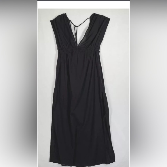 NWT! Kona Sol Cover-Up Dress Womens Tie-Back Elastic Waist Short-Sleeve Black - Picture 6 of 7